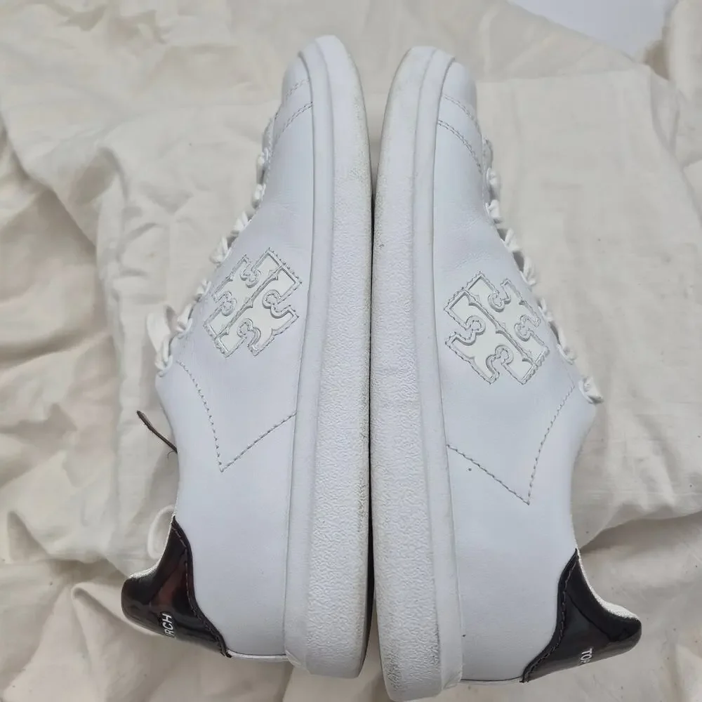 Tory Burch Howell Court sneakers white leather upper and heel trim Womens Size 6